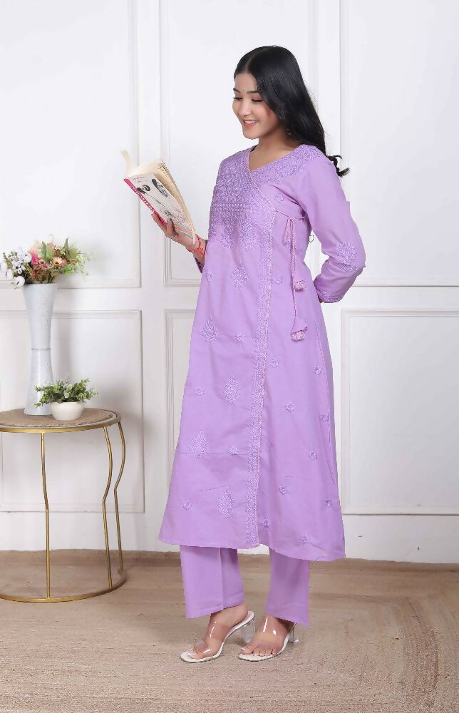 Miravan Womens Lavender Angrakha Kurta Set | Grocsy