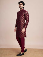Vastranavya Traditional Festival Wear Pure Silk Thread & Sequence Embroidered Work Kurta | Grocsy