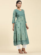HOUSE OF KARI Embroidered Chikankari Chanderi Silk Anarkali Kurta | Grocsy