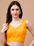 Tikhi Imli Ethnic Motifs Embroidered Sequinned Sleeveless Dupion Saree Blouse | Grocsy