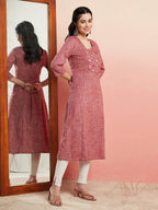 Aks Ethnic Motifs Embroidered Mirror Work Detailed Cotton Straight Kurta | Grocsy