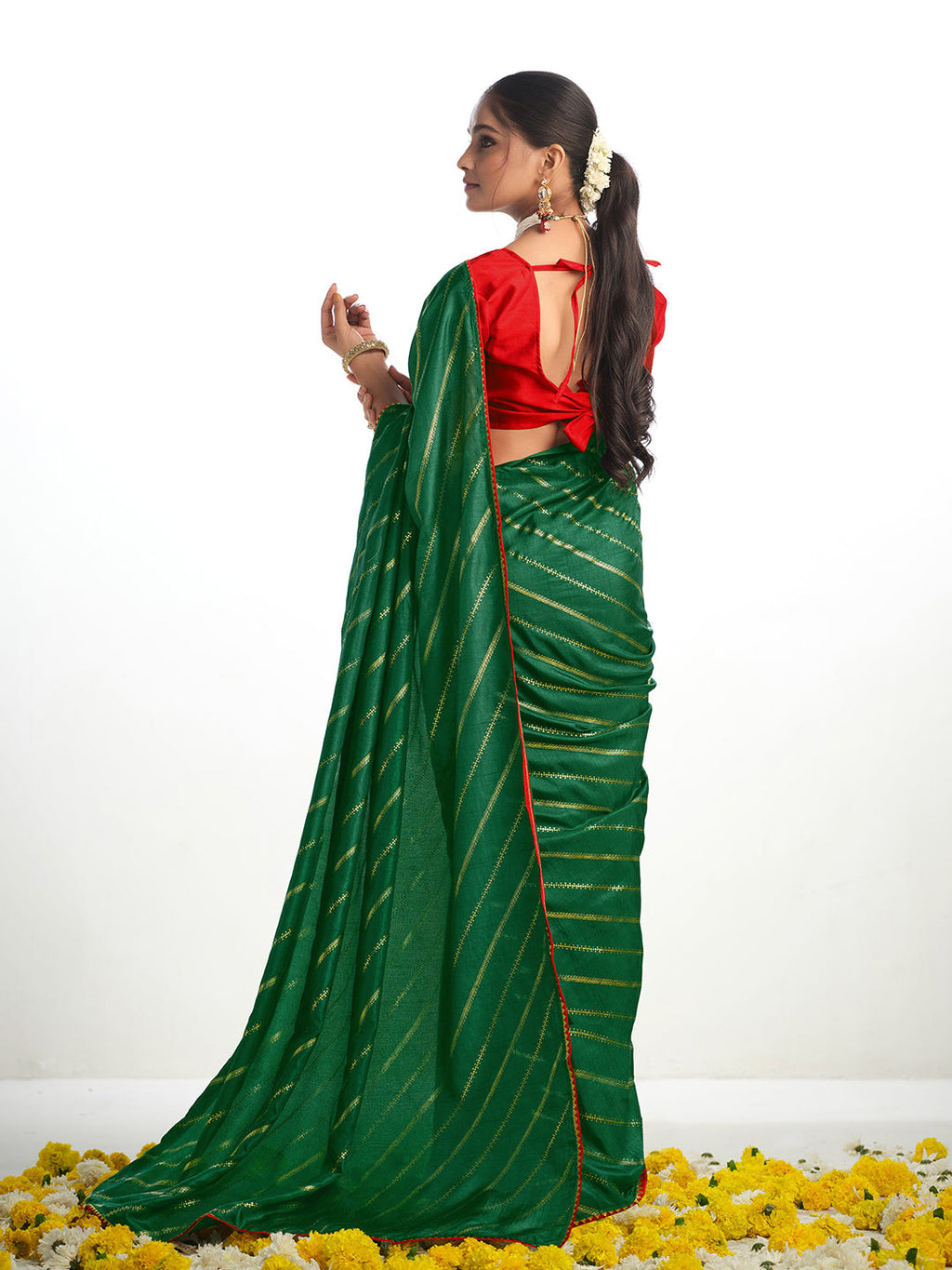 Sangria Striped Gotta Patti Saree | Grocsy