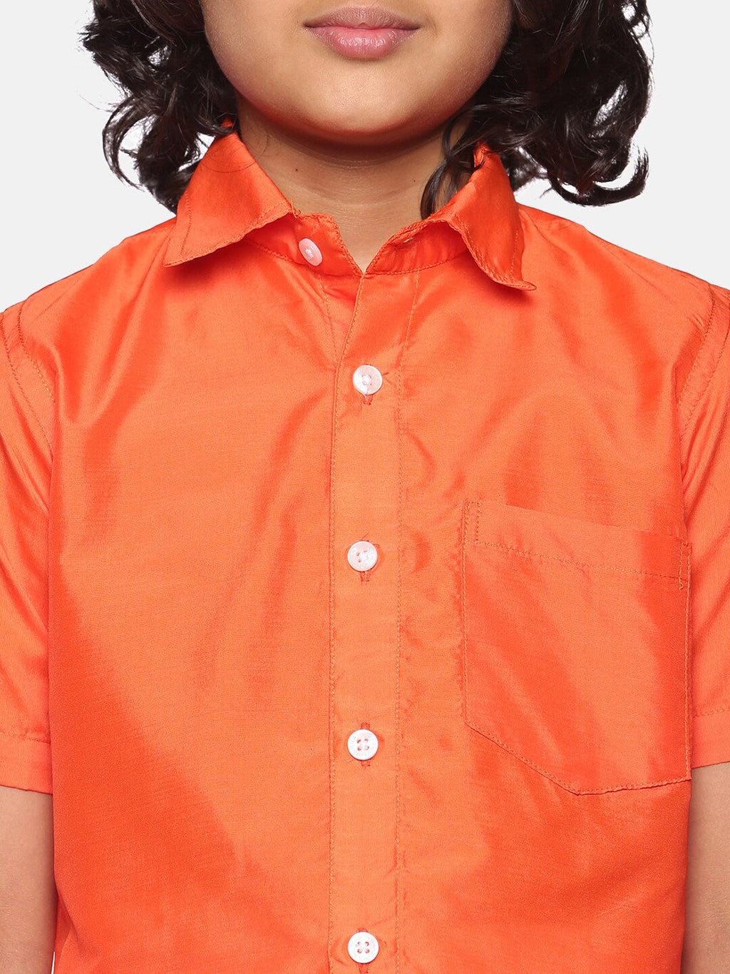 Sethukrishna Boys Orange & White Solid Shirt with Dhoti Set | Grocsy