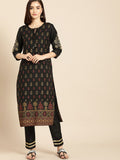 All About You Women Black & Yellow Floral Printed Regular Kurta with Trousers | Grocsy