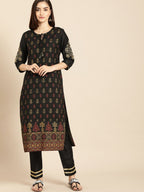 All About You Women Black & Yellow Floral Printed Regular Kurta with Trousers | Grocsy