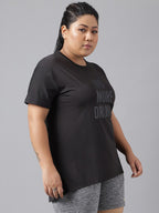 MKH Plus Size Typography Printed Dri-FIT Relaxed Fit Drop-Shoulder Sleeves Gym T-shirt | Grocsy