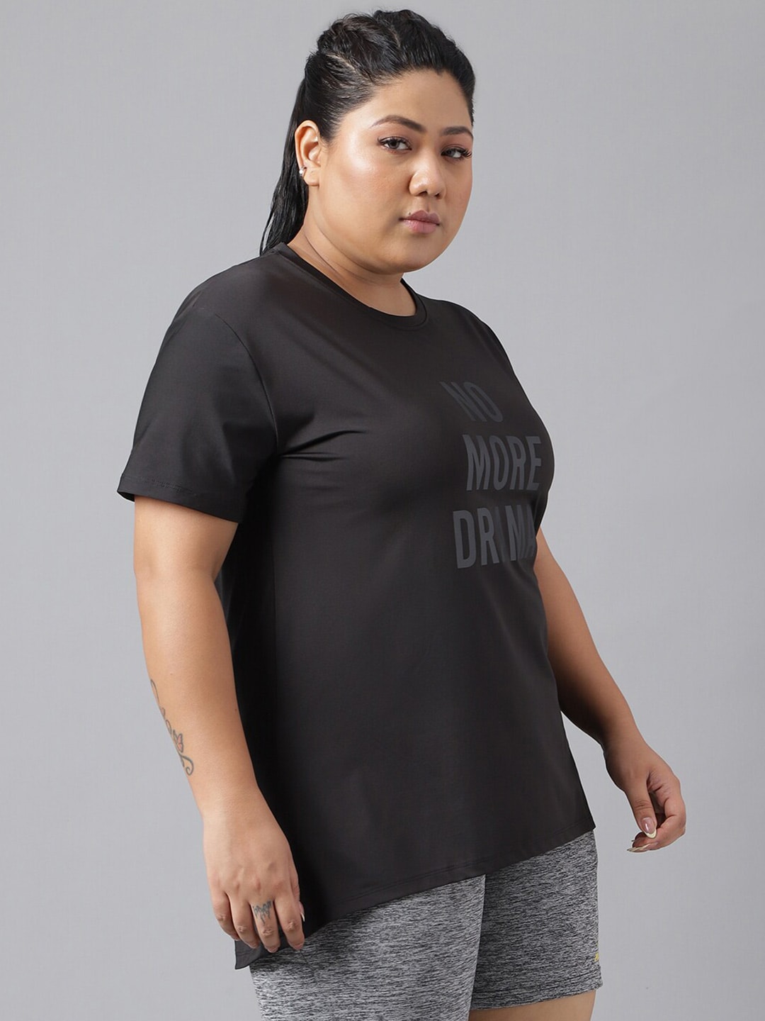 MKH Plus Size Typography Printed Dri-FIT Relaxed Fit Drop-Shoulder Sleeves Gym T-shirt | Grocsy