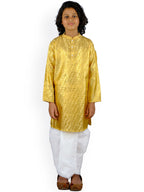 Sethukrishna Boys Gold-Toned Ethnic Motifs Printed Kurta with Pyjamas | Grocsy