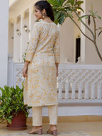 Anouk Women Floral Printed Regular Aari Work Pure Cotton Kurta with Palazzos & With Dupatta | Grocsy