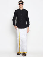 Sethukrishna Men White Double Layer Readymade Dhoti With Pocket | Grocsy
