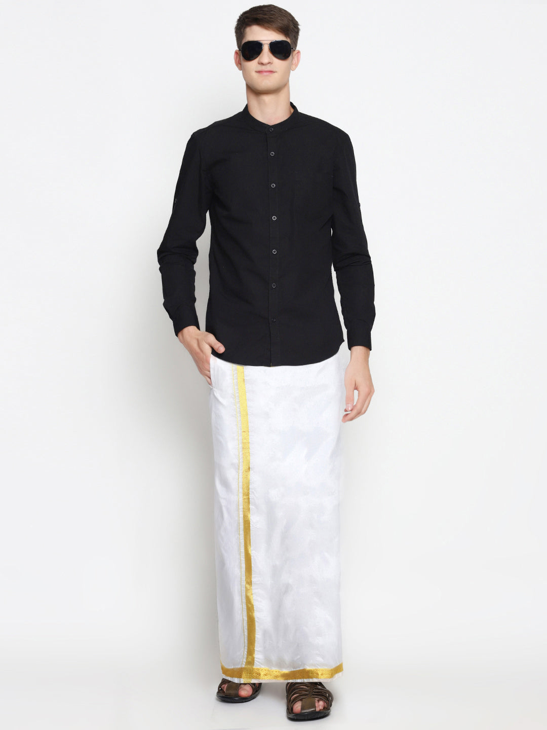 Sethukrishna Men White Double Layer Readymade Dhoti With Pocket | Grocsy