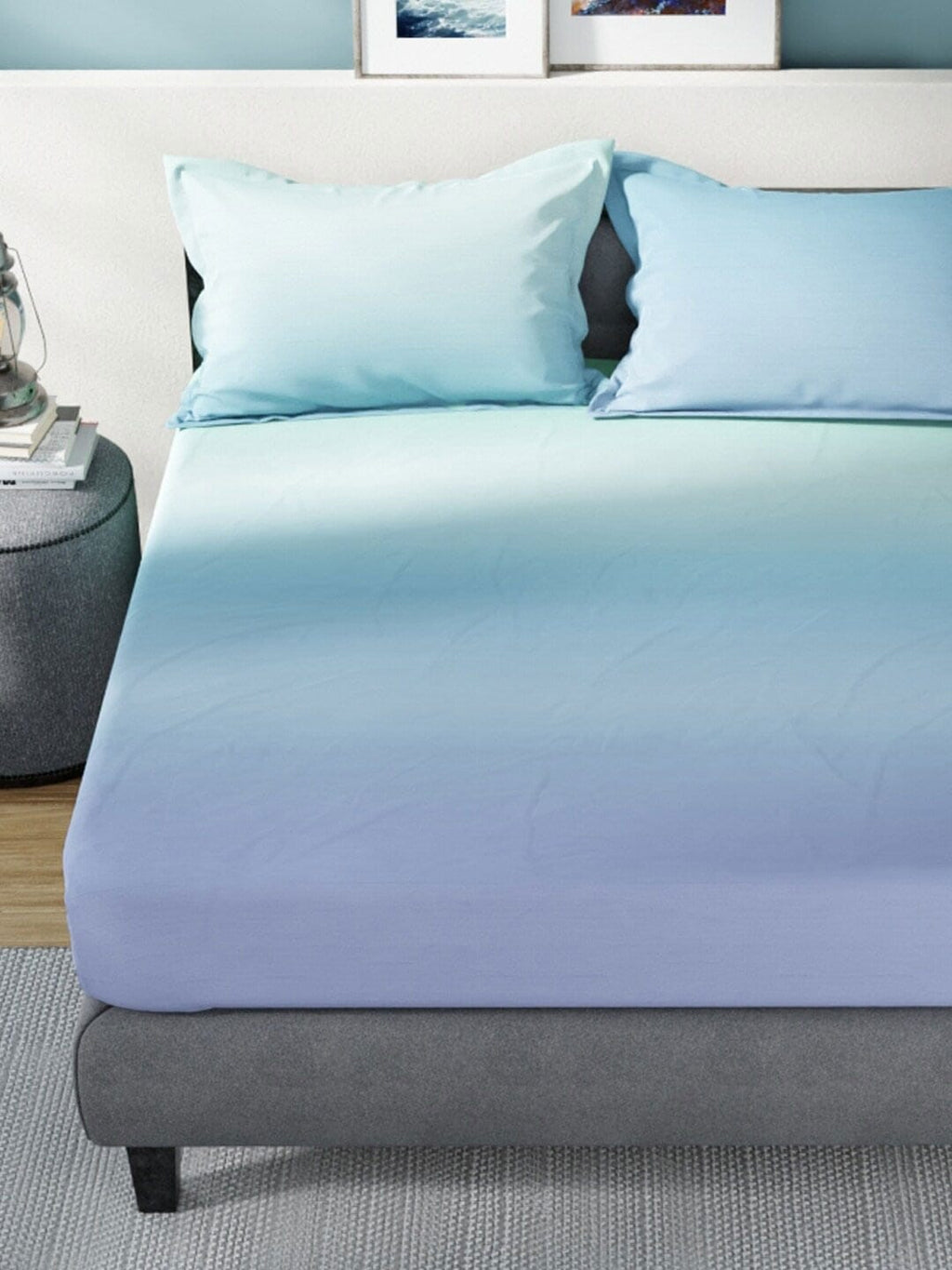 Nautica Bradford Green & Blue 160 TC Pure Cotton King Bedsheet & 2 Pillow Covers | Grocsy