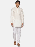 Sethukrishna Men Cream-Coloured Pure Cotton Kurta with Pyjamas | Grocsy