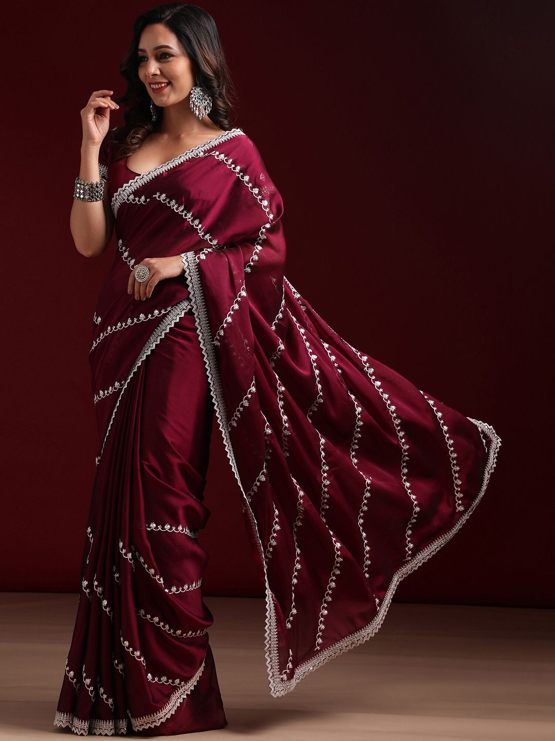 kasee Floral Embroidered Pure Silk Saree | Grocsy