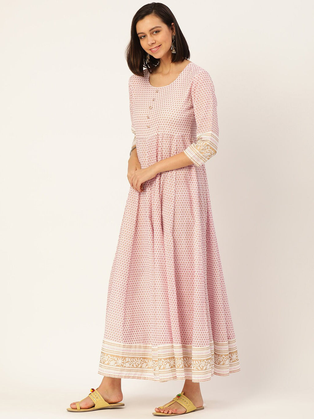 HERE&NOW Printed Anarkali Cotton Kurta With Dupatta | Grocsy