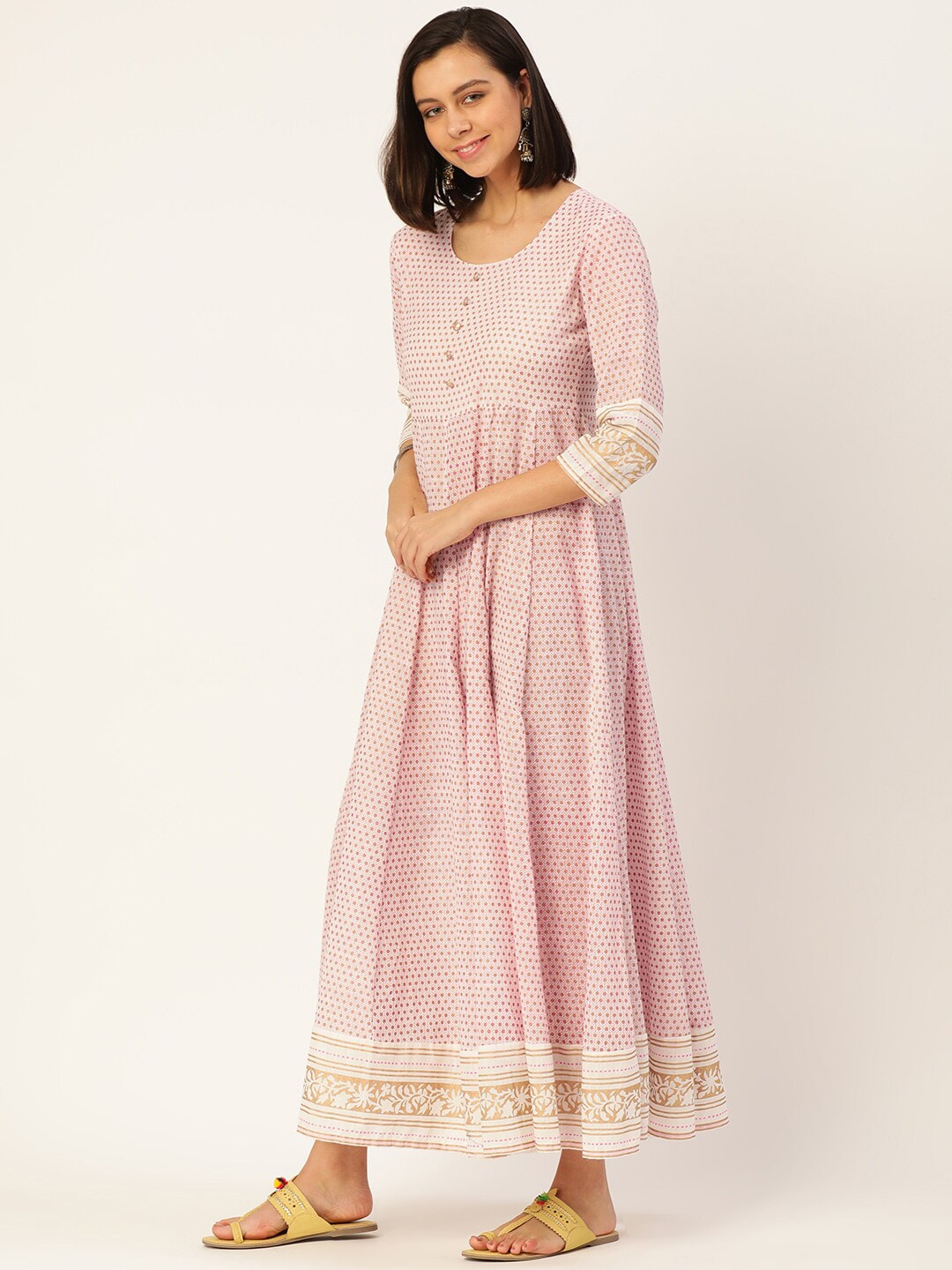 HERE&NOW Printed Anarkali Cotton Kurta With Dupatta | Grocsy