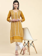 HOUSE OF KARI Ethnic Motifs Embroidered Chikankari Cotton Kurta | Grocsy