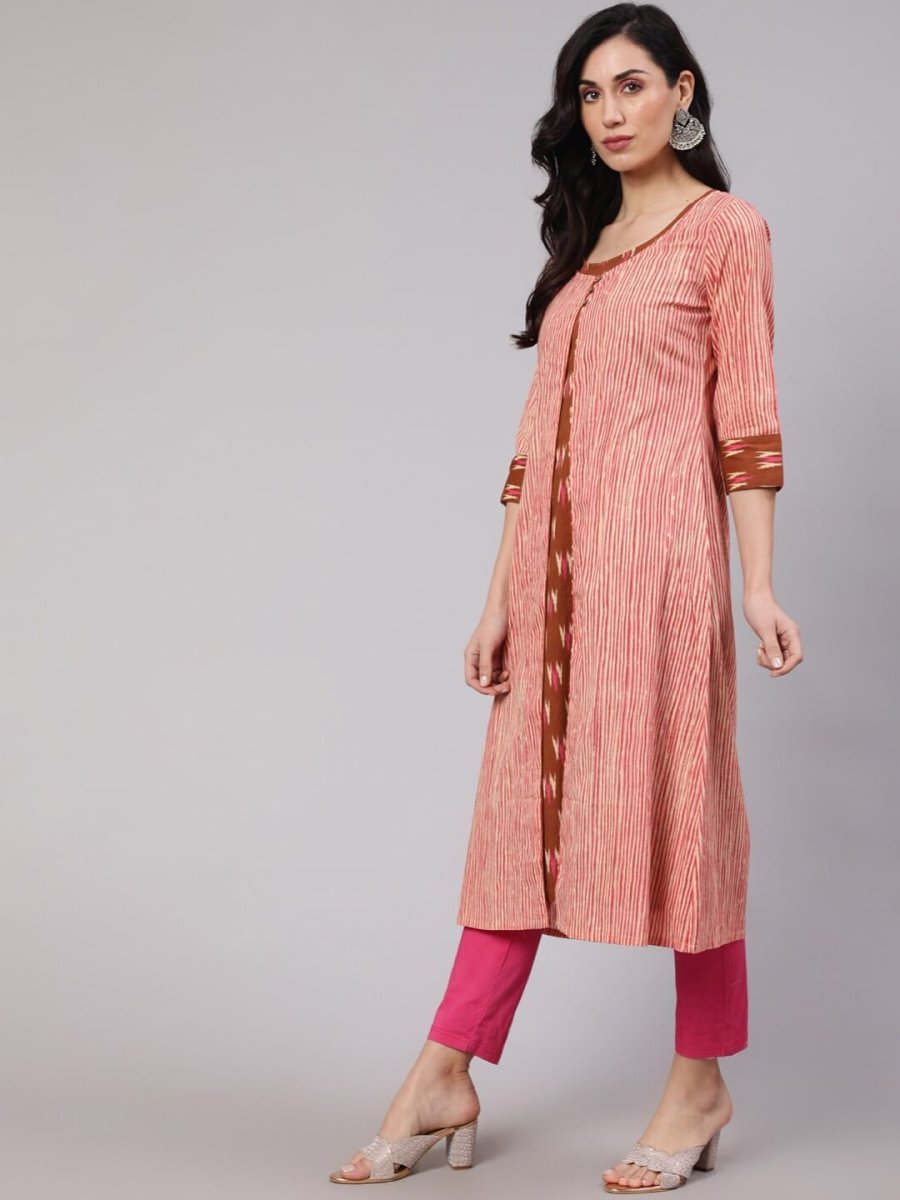 Aks Striped Cotton Kurta With Jacket | Grocsy
