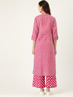 Sangria Women Pink Striped Pure Cotton Kurta with Palazzos | Grocsy