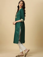 HERE&NOW Green Floral Yoke Design Gotta Patti Kurta | Grocsy