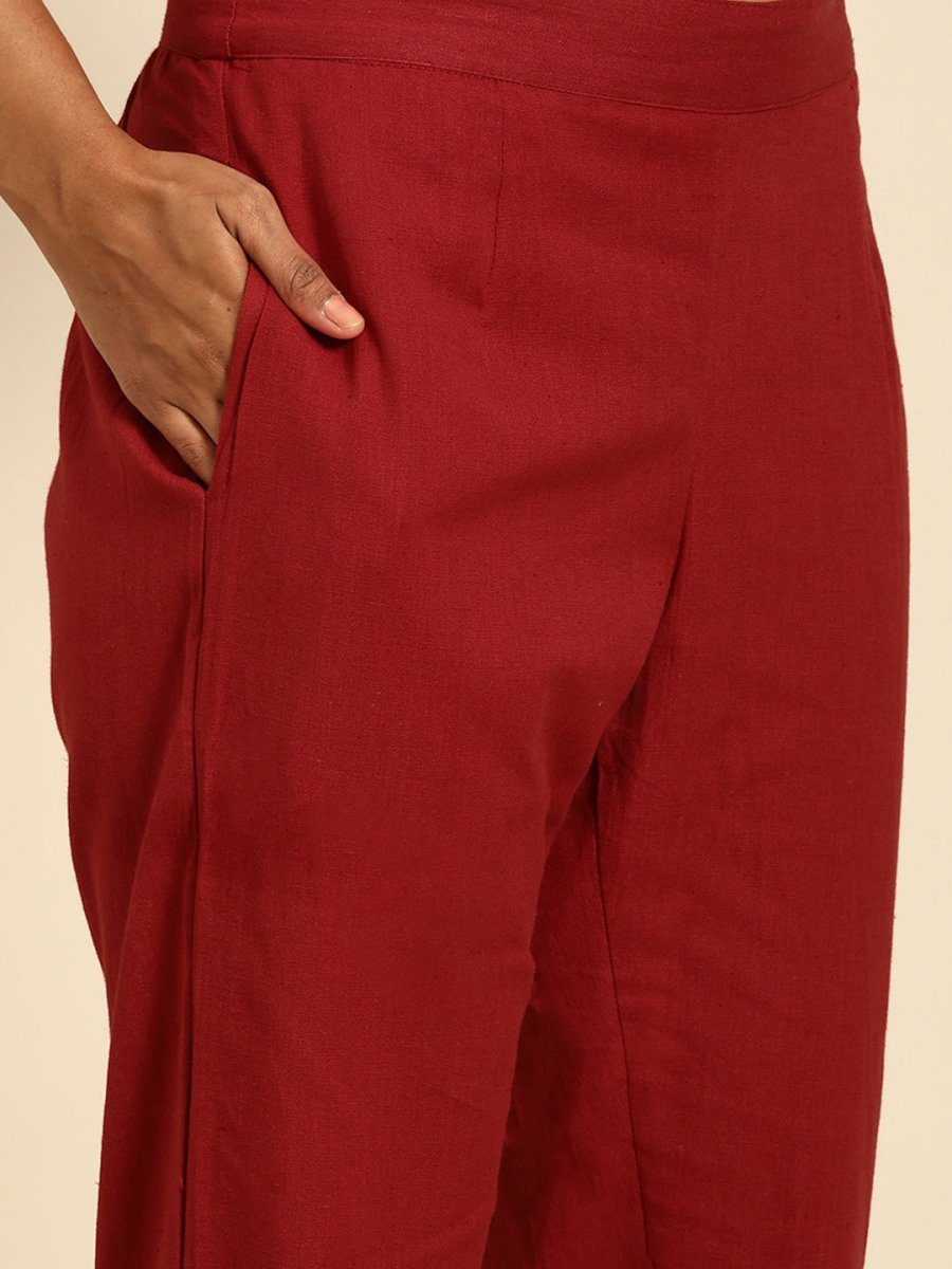 All About You Women Red Floral Printed Pure Cotton Regular Kurta with Trousers | Grocsy