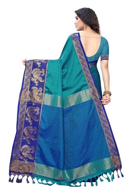 Vamika Banarasi Jacquard Weaving Blue Saree (DHONI BLUE) | Grocsy