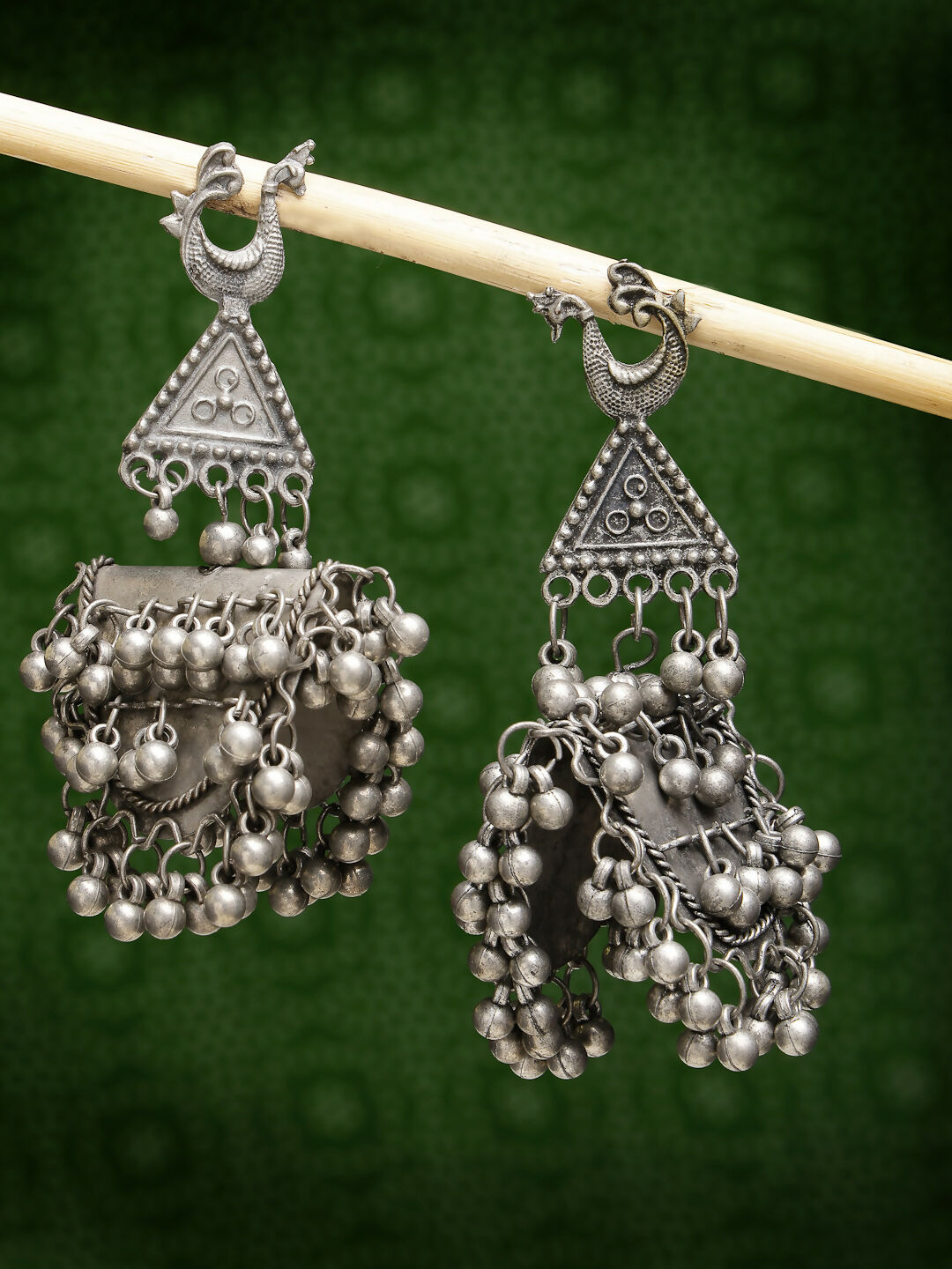 NVR Women's Silver-Plated Oxidised Contemporary Drop Earrings | Grocsy