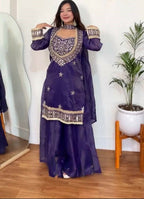 Teeya Creation New Trendy Stylish Real Mirror Work With Lace Border Purple Kurta Set | Grocsy