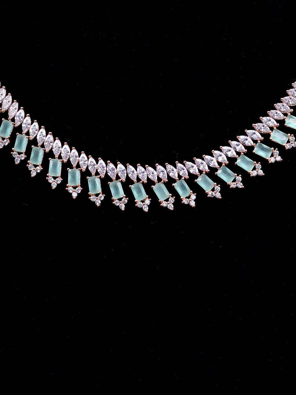 Saraf RS Jewellery Sea Green & Rose Gold-Polished American Diamond Studded Jewellery Set | Grocsy