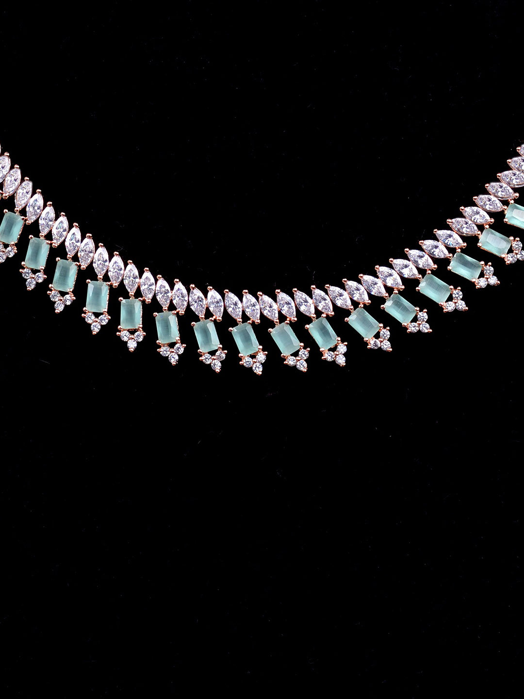 Saraf RS Jewellery Sea Green & Rose Gold-Polished American Diamond Studded Jewellery Set | Grocsy