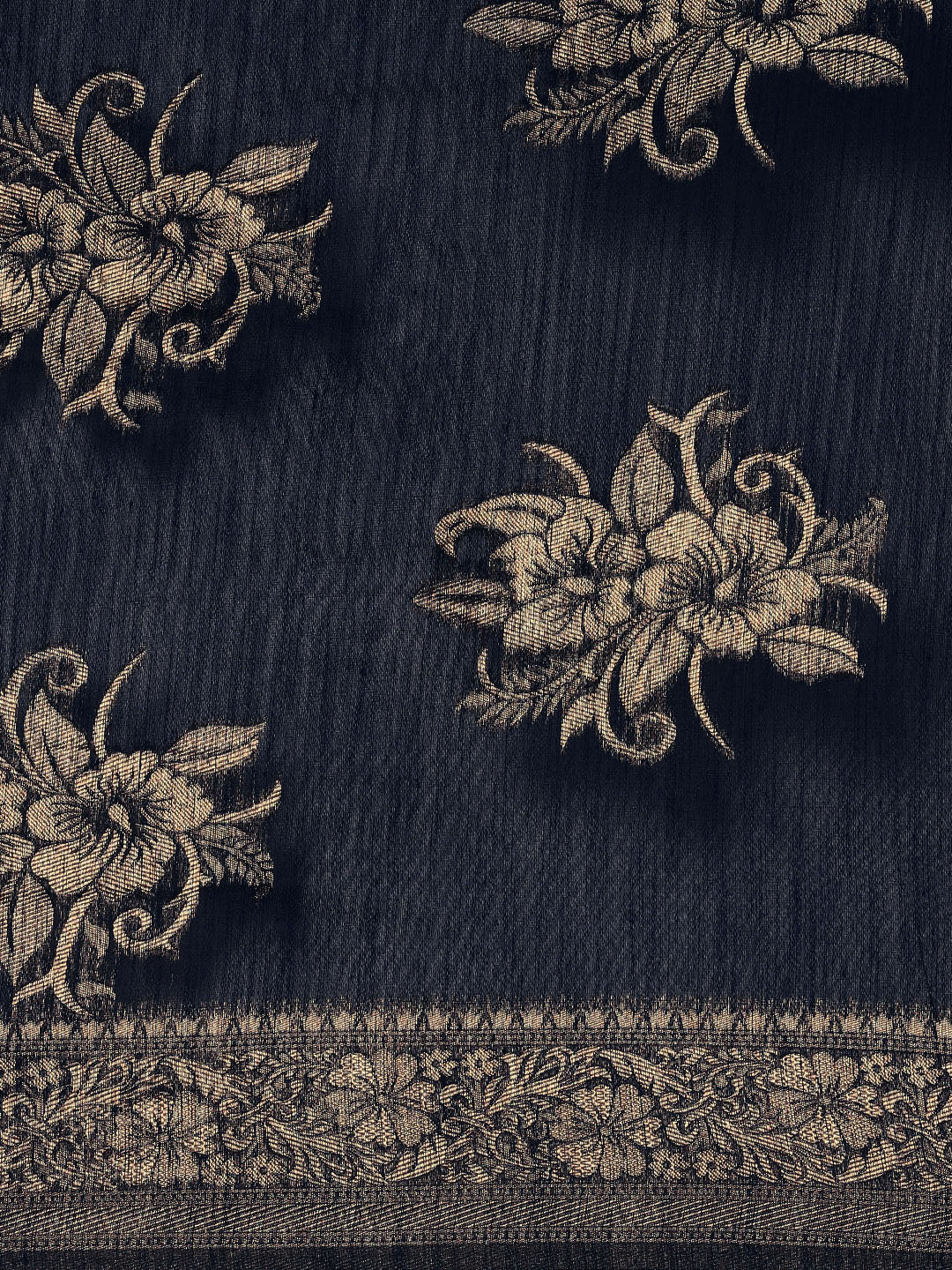 Saree Mall Navy Blue Floral Linen Blend Banarasi Saree | Grocsy