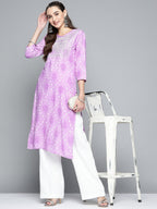 HERE&NOW Women Purple & White Ethnic Motifs Printed Embroidered Work Kurta | Grocsy