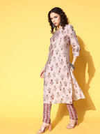 All About You Women Amusing Taupe Ethnic Motifs Print Parade Kurta with Trousers | Grocsy