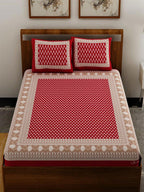 UNIQCHOICE Red & White Ethnic Motifs Pure Cotton 120 TC Queen Bedsheet & 2 Pillow Covers | Grocsy