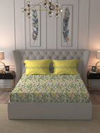 MYTRIDENT Beige White Floral Pure Cotton 144 TC Queen Bedsheet With 2 Pillow Covers | Grocsy