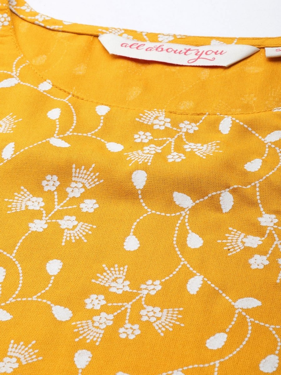 All About You Women Yellow Floral Printed Pure Cotton Kurta with Palazzos | Grocsy