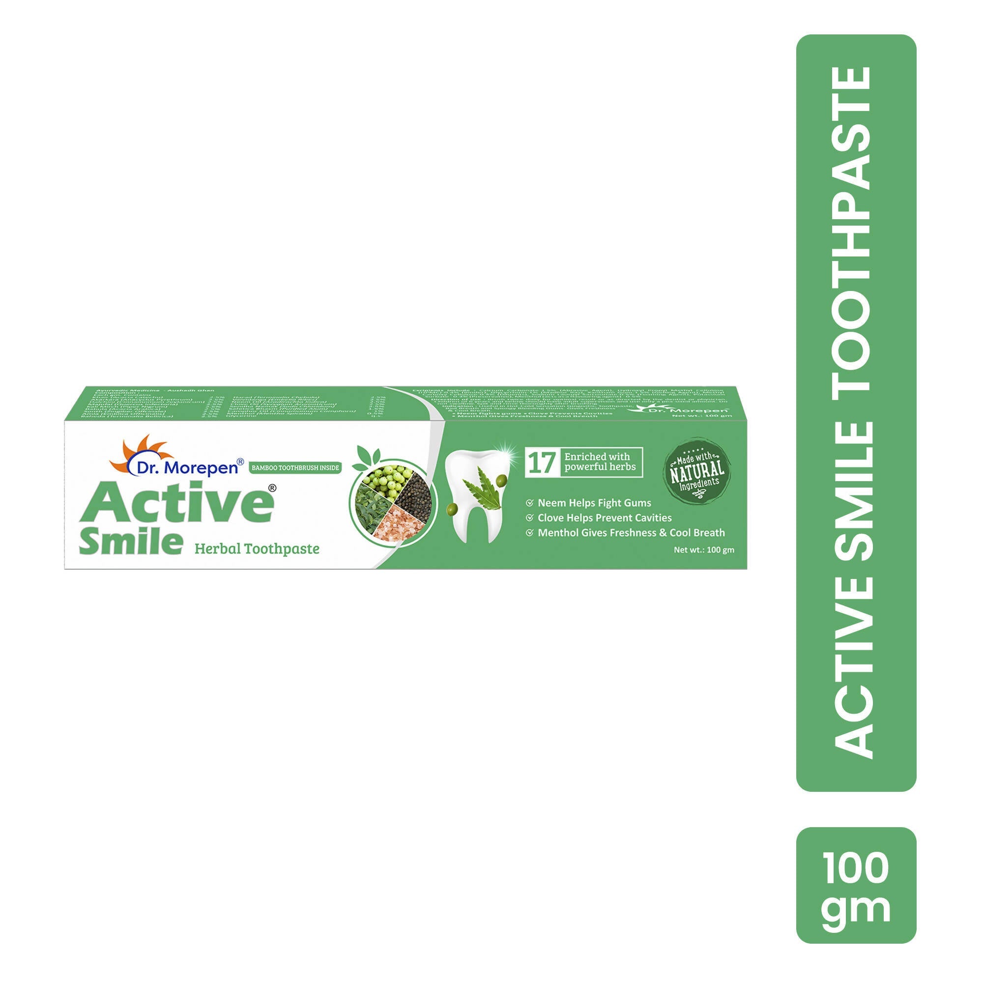 Dr. Morepen Active Smile Herbal Toothpaste with Neem, Clove & Menthol | Grocsy