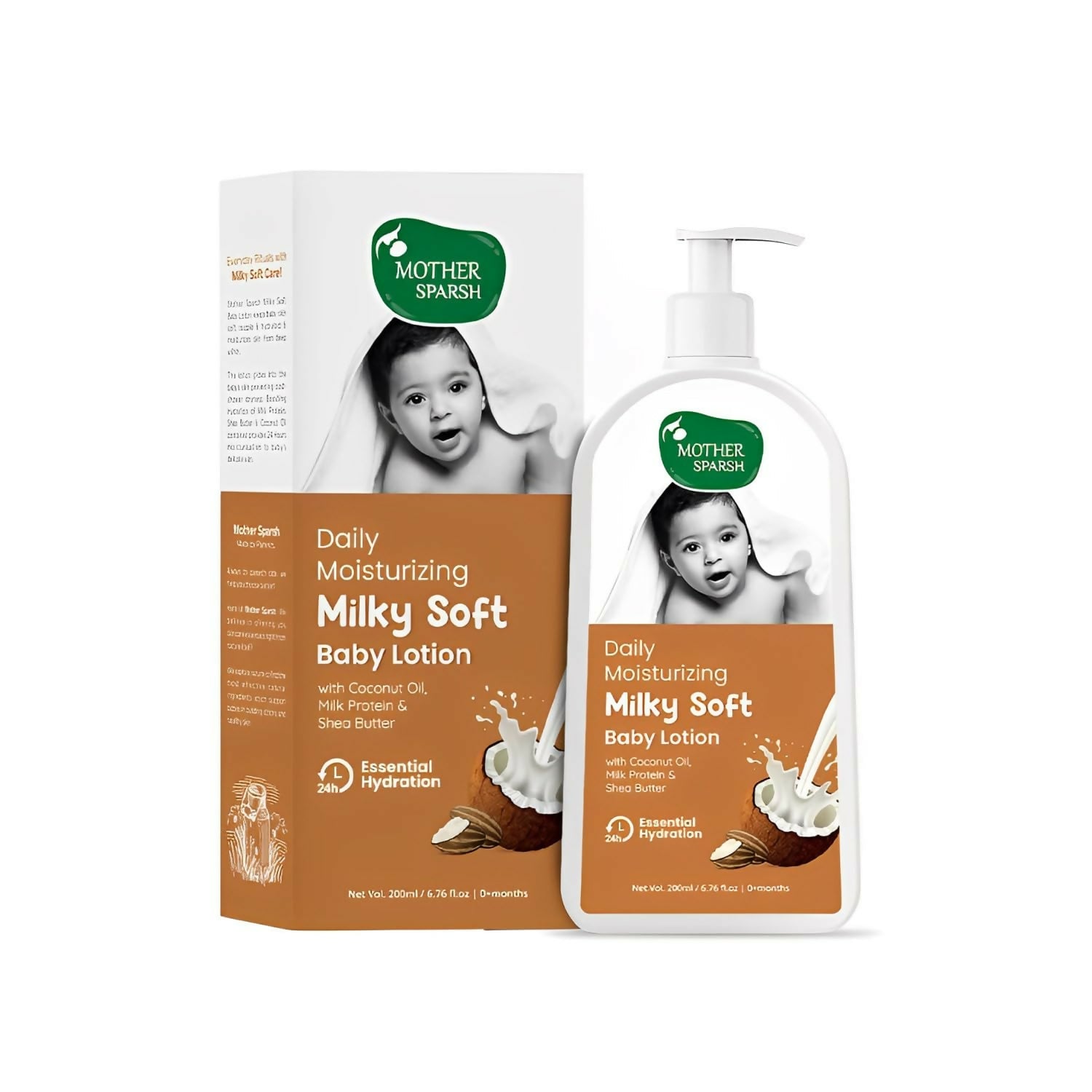 Mother Sparsh Milky Soft Baby Lotion With Milk Protein, Coconut Oil & Shea Butter For 24Hrs Moisturization | Grocsy