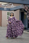 Aayaa Designer Printed Georgette Full Flare Gown With Dupatta - Multi Color | Grocsy