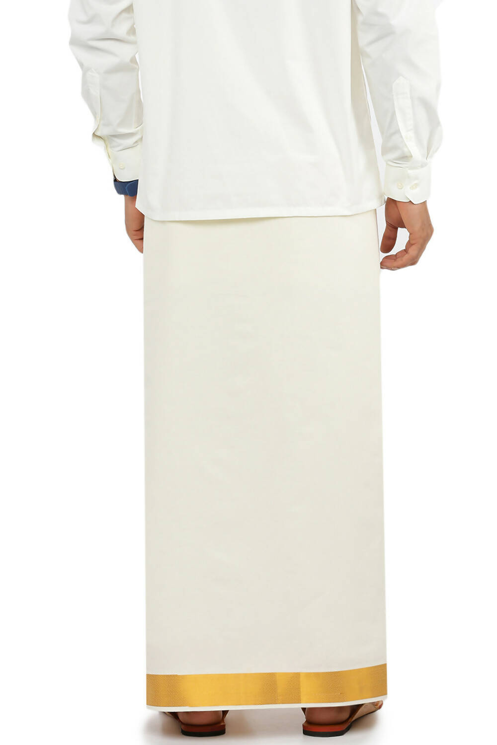 Ramraj Cotton Mens Cotton 1 1/2 " Gold Jari Dhoti - Kora | Grocsy