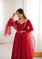 Lehenga Mart Designer Anarkali Suit With Kurta, Pant, Dupatta For Women-Maroon | Grocsy