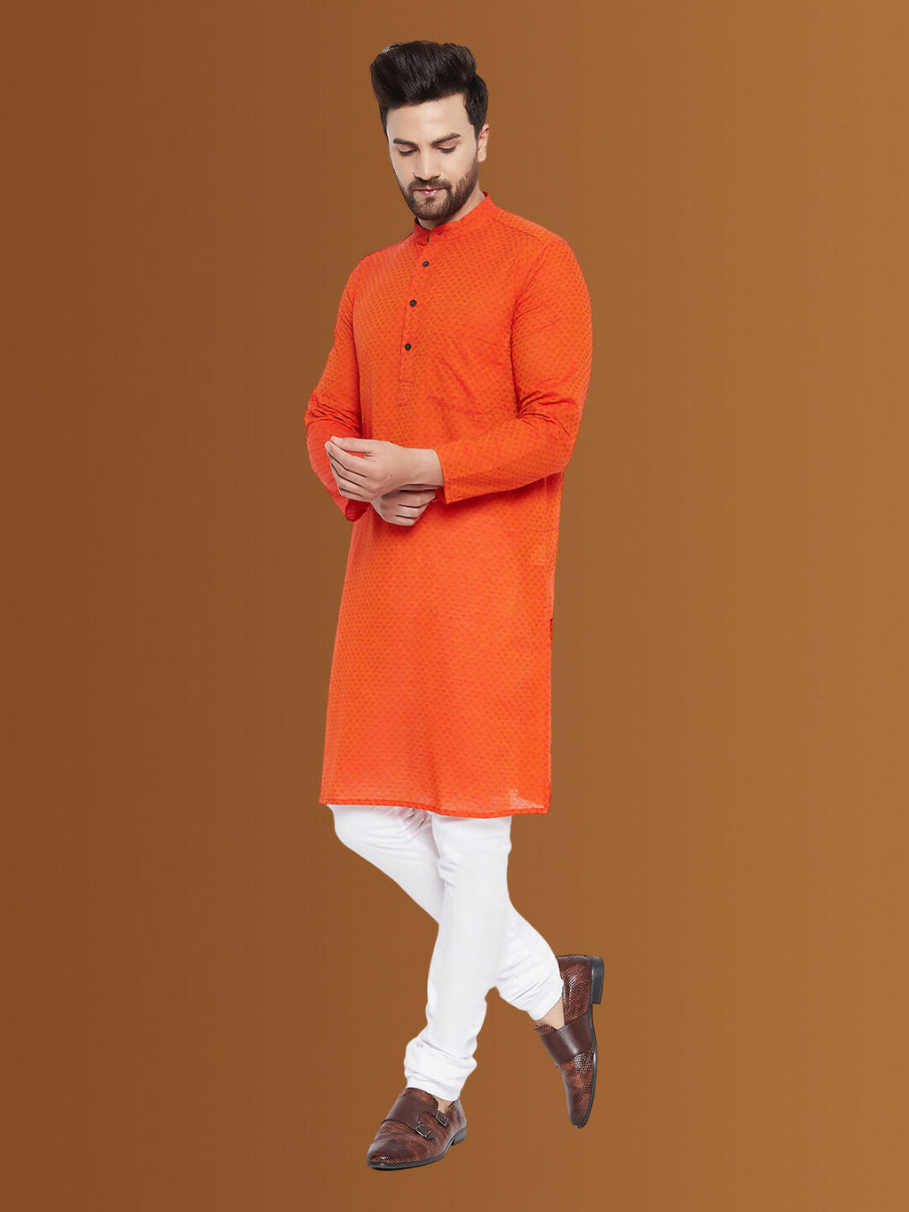 Even Apparels Men's Pure Cotton Orange Striped Kurta | Grocsy