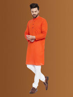 Even Apparels Men's Pure Cotton Orange Striped Kurta | Grocsy