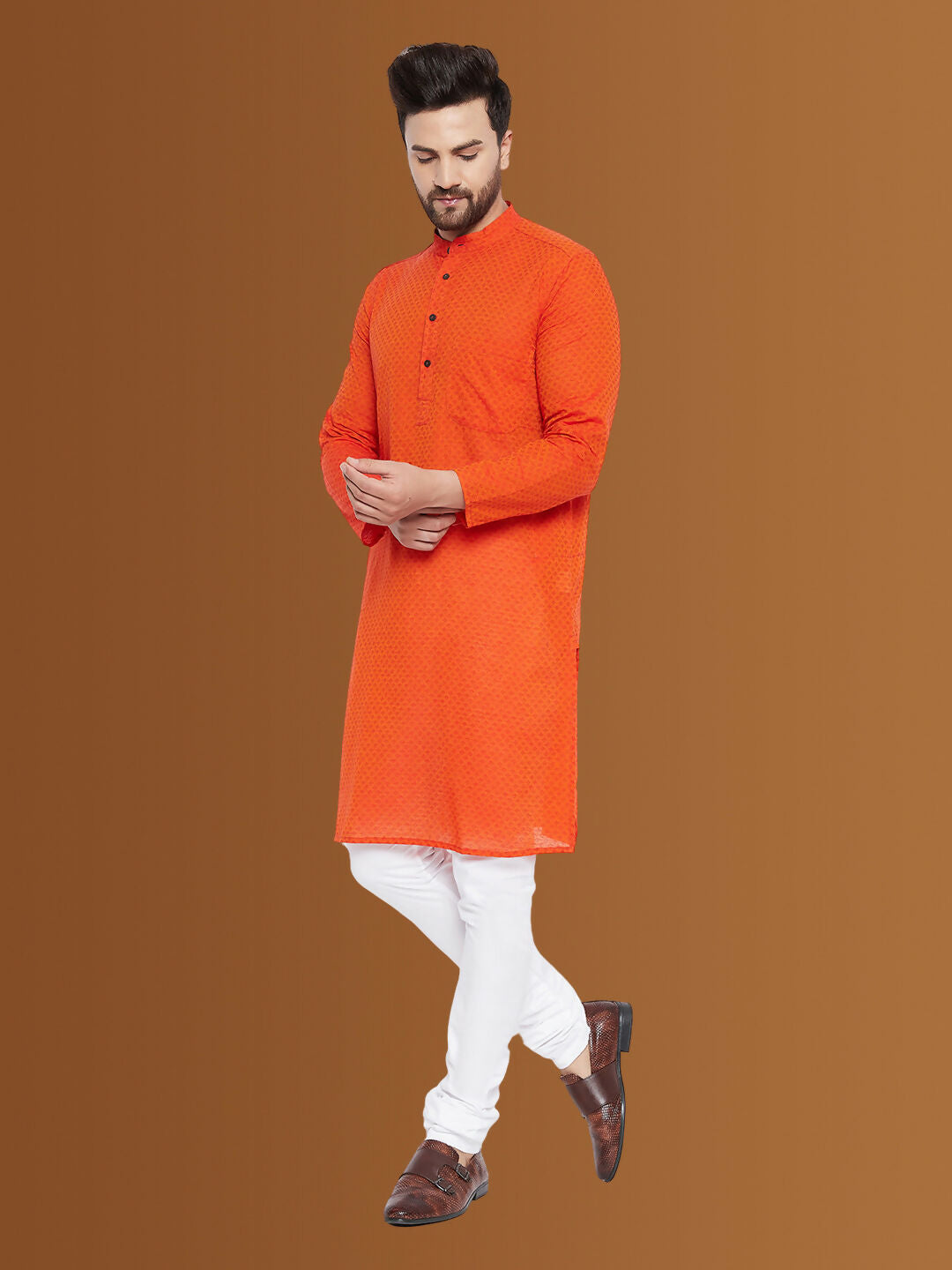 Even Apparels Men's Pure Cotton Orange Striped Kurta | Grocsy