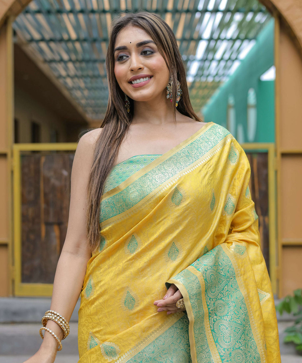 Vamsee Madhavi Yellow Soft Silk Saree | Grocsy