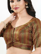 Joban Fashion Dark Maroon Brocade Padded Blouse With Sweetheart Neck Elbow Sleeves | Grocsy