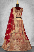 Red Velvet Thread with Hand Work Semi Stitched Lehenga Choli with Dupatta - Nimaya Lagnotsav | Grocsy