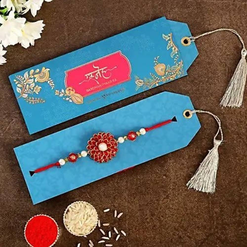 Premium Beads Flower Design Rakhi | Grocsy