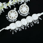 Mominos Fashion Johar Kamal Handicraft Off White/Golden Pearls Necklace with Earrings For Women