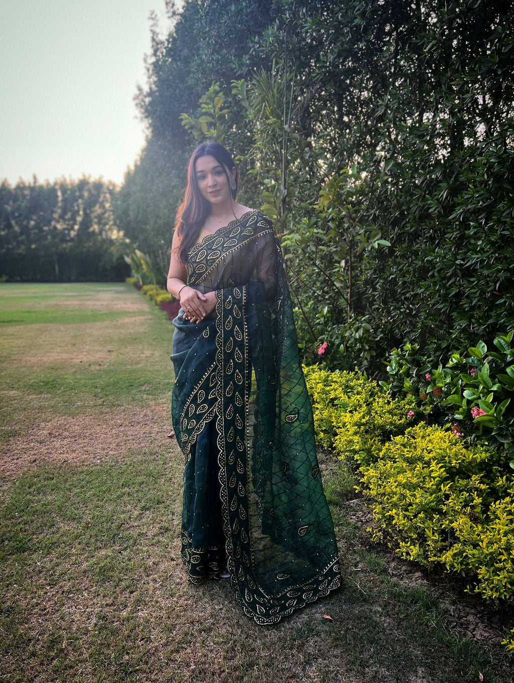Vamsee Aaisa Green Organza Saree | Grocsy